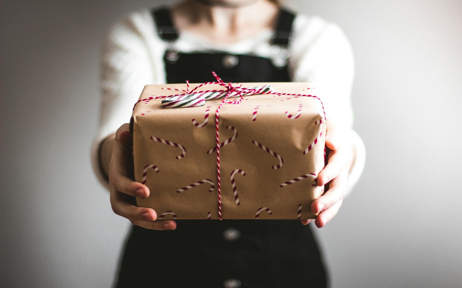 A person presenting a carefully wrapped gift